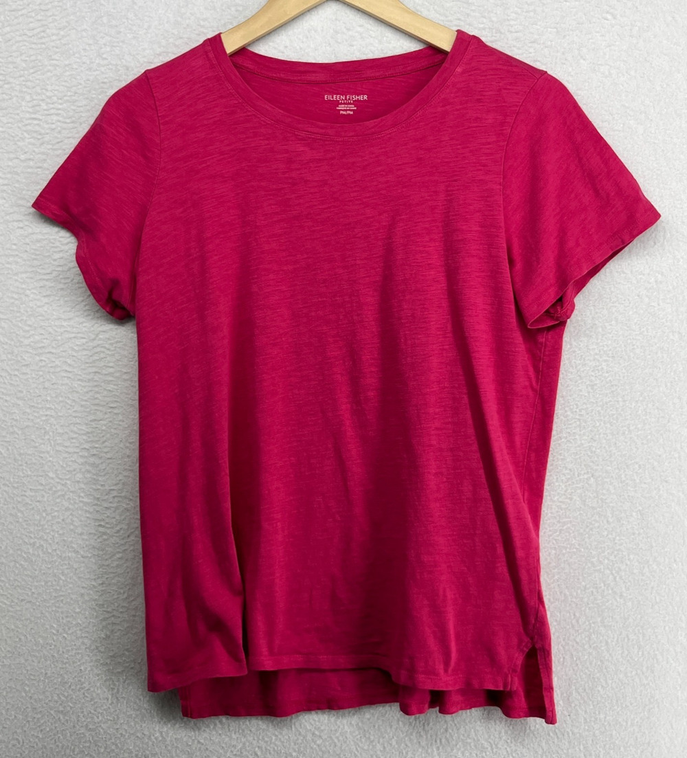 EILEEN FISHER Top PM Slub Organic Cotton Jersey Crew Neck Short Sleeve Pink